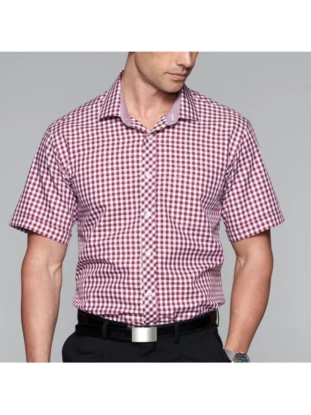 ROBERT GRAHAM checkered shirt button up short sleeves pink black white sz medium